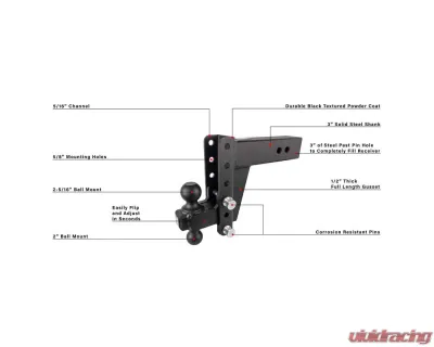 BulletProof Hitches BulletProof 3.0" Heavy Duty 6" Drop/Rise Hitch, 22,000 lb Capacity - HD306