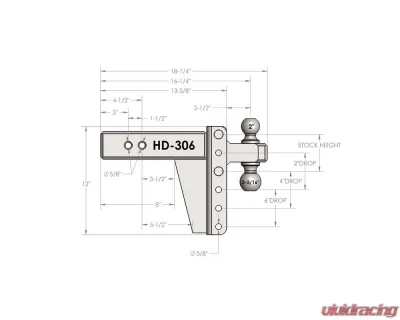 BulletProof Hitches BulletProof 3.0" Heavy Duty 6" Drop/Rise Hitch, 22,000 lb Capacity - HD306