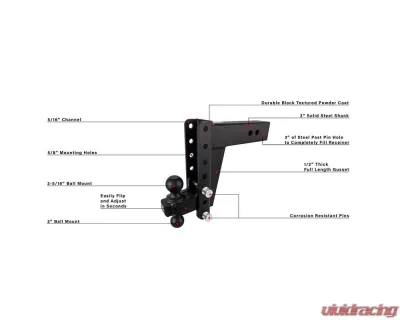 BulletProof Hitches BulletProof 3.0" Heavy Duty 8" Drop/Rise Hitch, 22,000 lb Capacity - HD308