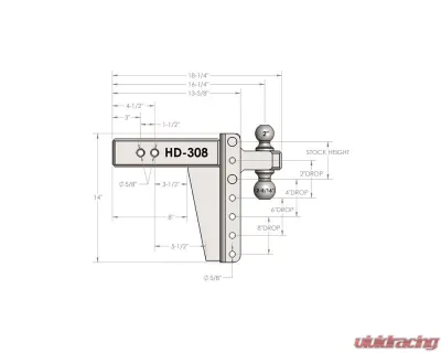 BulletProof Hitches BulletProof 3.0" Heavy Duty 8" Drop/Rise Hitch, 22,000 lb Capacity - HD308