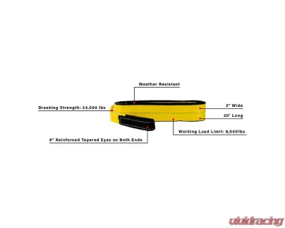 BulletProof Hitches Heavy Duty 3" x 20' Tow Strap, 8,000 lb WLL, Reinforced Loops - HDTOWSTRAP