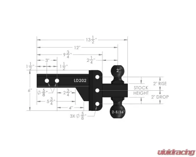 BulletProof Hitches BulletProof 2.0" Light Duty 2" Drop/Rise Hitch for UTV, Jeep, SUV, F150 - LD202
