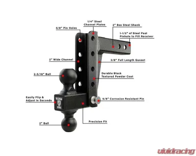 BulletProof Hitches BulletProof 2.0" Light Duty 6" Drop/Rise Hitch for SUVs, Jeep, F150, 1500 - LD206