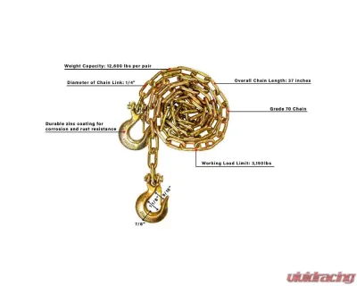 BulletProof LDCHAINS Light Duty 1/4" Safety Chains 37" Length 12,600 lb Capacity Pair - LDCHAINS