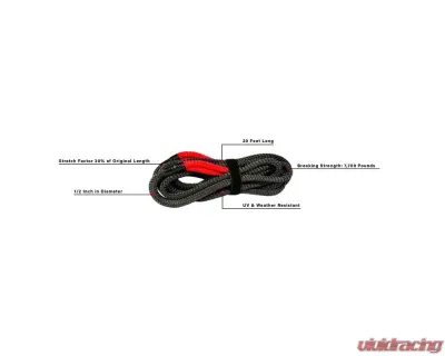 BulletProof Hitches BulletProof Light Duty 1/2" x 20' Kinetic Recovery Rope, 7700 lb Strength, Black - LDKINETICROPE