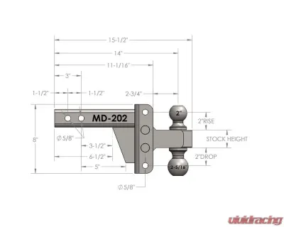 BulletProof Hitches BulletProof 2.0" Medium Duty 2" Drop/Rise Hitch, 14,000 lb Capacity - MD202
