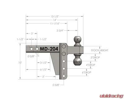 BulletProof Hitches BulletProof 2.0" Medium Duty 4" Drop/Rise Hitch, 14K Capacity - MD204