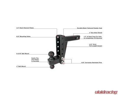 BulletProof Hitches BulletProof 2.0" Medium Duty 6" Drop/Rise Hitch, 14,000 lb Capacity - MD206