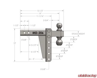 BulletProof Hitches BulletProof 2.0" Medium Duty 6" Drop/Rise Hitch, 14,000 lb Capacity - MD206