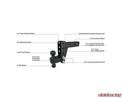 BulletProof Hitches BulletProof 2.5" Medium Duty 4" Drop/Rise Hitch, 14,000 lb Capacity - MD254