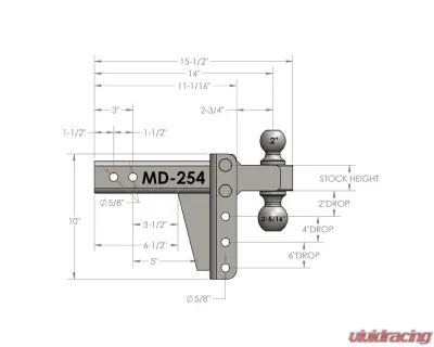 BulletProof Hitches BulletProof 2.5" Medium Duty 4" Drop/Rise Hitch, 14,000 lb Capacity - MD254