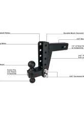 BulletProof Hitches BulletProof 2.5" Medium Duty 6" Drop/Rise Hitch, 14,000 lb Capacity                                     - MD256 - Image 7
