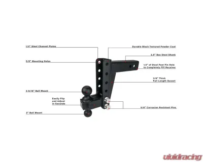 BulletProof Hitches BulletProof 2.5" Medium Duty 6" Drop/Rise Hitch, 14,000 lb Capacity - MD256