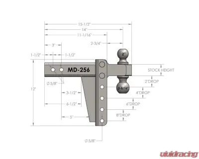 BulletProof Hitches BulletProof 2.5" Medium Duty 6" Drop/Rise Hitch, 14,000 lb Capacity - MD256