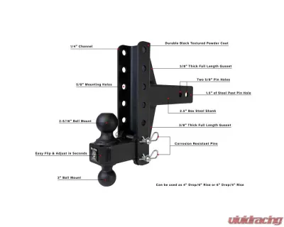 BulletProof Hitches BulletProof 2.5" Medium Duty 4" & 6" Offset Hitch, 14,000 lb Capacity - MD25OFFSET