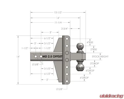 BulletProof Hitches BulletProof 2.5" Medium Duty 4" & 6" Offset Hitch, 14,000 lb Capacity - MD25OFFSET