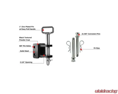 BulletProof Hitches Medium Duty 2-Tang Clevis with 1" Pin, 14,000 lb Capacity, Steel - MD2TANG