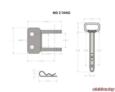 BulletProof Hitches Medium Duty 2-Tang Clevis with 1" Pin, 14,000 lb Capacity, Steel - MD2TANG