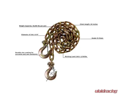 BulletProof MDCHAINS Medium Duty 5/16" Safety Chains 38" Length 18,800 lb Capacity Pair - MDCHAINS