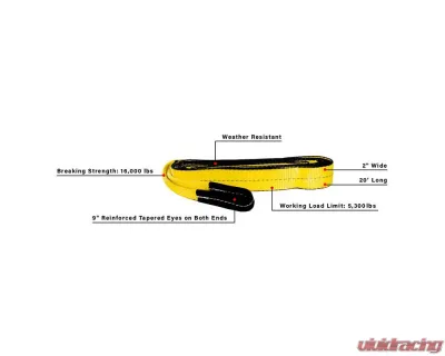 BulletProof Hitches BulletProof Medium Duty 2" x 20' Tow Strap, 5,300 lbs WLL, Polyester Webbing - MDTOWSTRAP