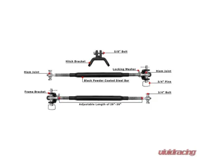 BulletProof Hitches BulletProof Frame-Mounted Hitch Stabilizer Bars, Adjustable 29"-39" Heavy-Duty Steel - STABILIZERBARS