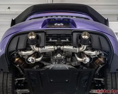 Fabspeed Valvetronic X-Pipe Catback Exhaust System w/ Brushed Stainless Single Wall Tips Porsche 718 Cayman GT4 RS 2022+ - FS.POR.718GT4RS.VLVBS