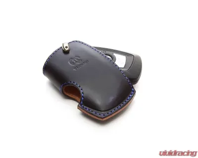 3D Design Type B Universal Black Leather Key Case with Blue Stitching - 7105-0121