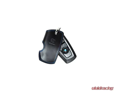 3D Design Type B Universal Black Leather Key Case with Blue Stitching - 7105-0121
