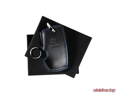 3D Design Type B Universal Black Leather Key Case with Blue Stitching - 7105-0121
