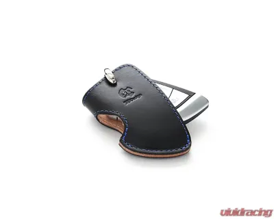 3D Design Type C Universal Black Leather Key Case with Blue Stitching - 7105-0131