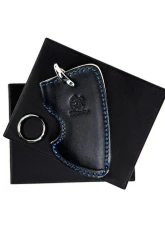 3D Design Type C Universal Black Leather Key Case with Blue Stitching                                     - 7105-0131 - Image 3