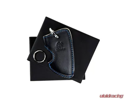 3D Design Type C Universal Black Leather Key Case with Blue Stitching - 7105-0131
