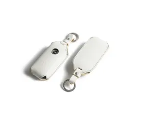3D Design Type MB White and Tan Leather with Grey Stitching  Key Case