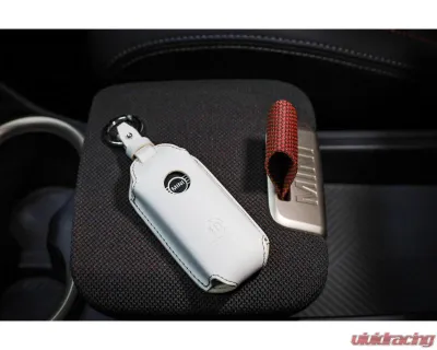 3D Design Type MB White and Tan Leather with Grey Stitching  Key Case - 7105-0185