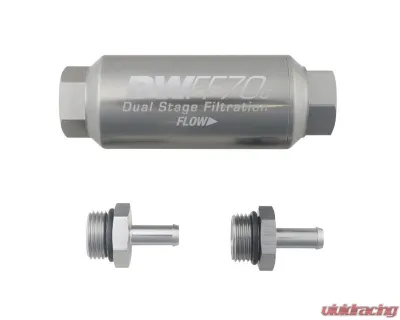 DeatschWerks Compact In-Line Fuel Filter Kit 5/6" Barb Stainless Steel - 8-03-70C-010K-516