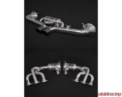 Capristo Exhaust Black 250 Cell Headers Valved Exhaust with Carbon Tips (OE Actuators) Porsche 992 GT3 | RS 2022+ - 02PO08603015-B