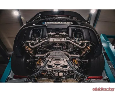Capristo Exhaust Valve Muffler, 100 Cell OPF Replacement & Performance Header Set w/ Black Wicrom Tips Porsche 718 GT4RS - 02PO01003036-B