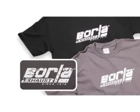 Borla Exhaust Distressed Black Crew Neck T-Shirt - XL, 100% Ring Spun Cotton