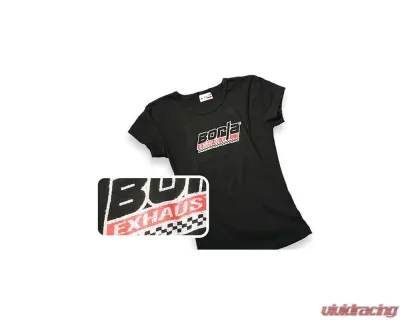 Borla Exhaust Women's Checkered Black Scoop Neck T-Shirt - Medium Size - 21286