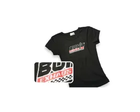 Borla Exhaust Women's Checkered Black Scoop Neck T-Shirt - Large, Runs Small