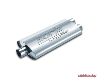 Borla ProXS Muffler 2.5in Center Inlet/ 2.5in Dual Outlet 4in x 9.5in Oval x 19in Long Body Notched Necks - 400485