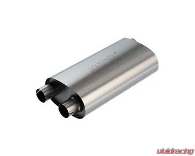 Borla Specialty Muffler Transverse Flow 2.5 in. Single Inlet/ 2.5 in. Dual Outlet 6 in. x 10.25 in. Oval x 19 in. Long Body NotchedNecks - 400498