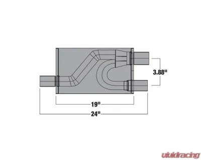 Borla Specialty Muffler Transverse Flow 3 in. Inlet/ 2.5 in. Dual Outlet 6 in. x 10.25 in. Oval x 19 in. Long Body Notched Necks - 400499