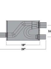 Borla Specialty Muffler Transverse Flow 3 in. Inlet/ 2.5 in. Dual Outlet 6 in. x 10.25 in. Oval x 19 in. Long Body Notched Necks                                     - 400499 - Image 3