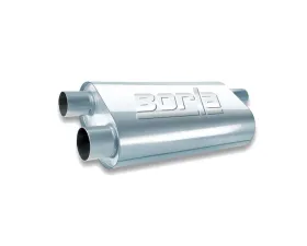 Borla Specialty Muffler Transverse Flow 2.5 in. Single Inlet/ 2.5 in. Dual Outlet 5.5 in. x 10.25 in. Oval x 19 in. Long Body