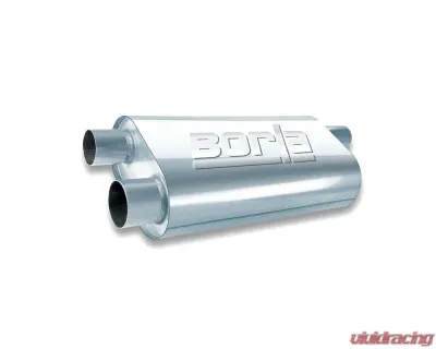 Borla Specialty Muffler Transverse Flow 2.5 in. Single Inlet/ 2.5 in. Dual Outlet 5.5 in. x 10.25 in. Oval x 19 in. Long Body - 40477