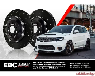 EBC Brakes Racing Front Axle 2-Piece Fully Floating Rotors for Jeep Grand Cherokee 2018-2021, Dodge Durango SRT 2021, 400x36mm - SG2F029