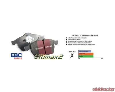 EBC Brakes Ultimax OE Replacement Rear Brake Pad Set Kia Cadenza 3.3L Elec H/B 2017+ - UD2098