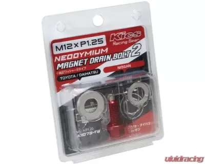 Project KICS M12 x 1.25 Magnetic Drain Bolt 2 Red Toyota | Daihatsu | Nissan - MAG-21