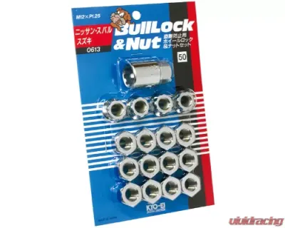 Project KICS 12 + 4 pcs 12 x 1.25 Bull Lock & Nut Set Open End 21 Hex Chrome - 613